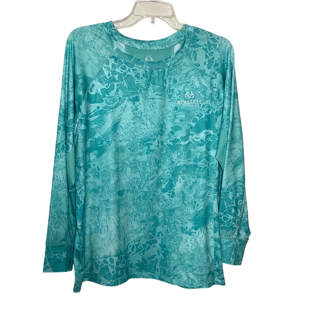 Realtree Fishing Womens Shirt Large Long Sleeve Blue Camo Performance Top
